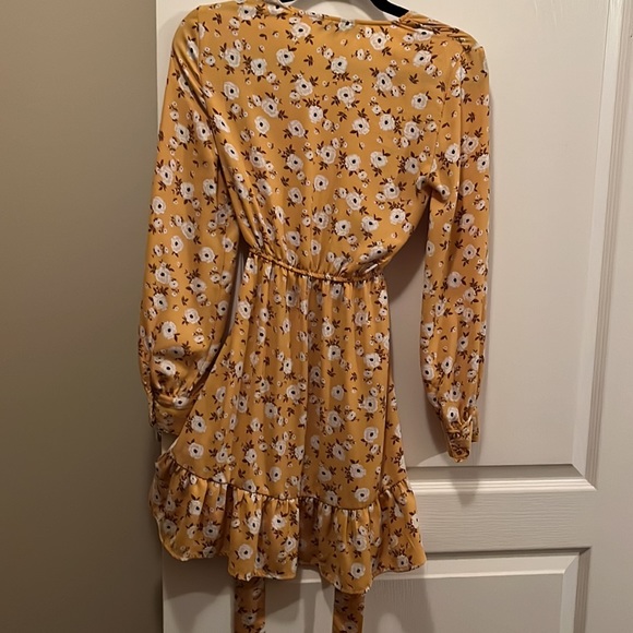 Dynamite Yellow Floral Wrap Dress - Picture 3 of 3